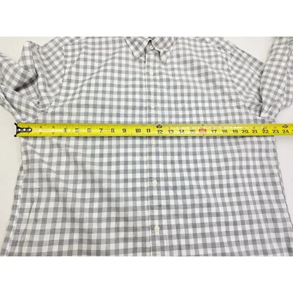 J. Crew Classic Secret Wash Size Large Mens Gray White Check Button Down Shirt - Picture 3 of 9